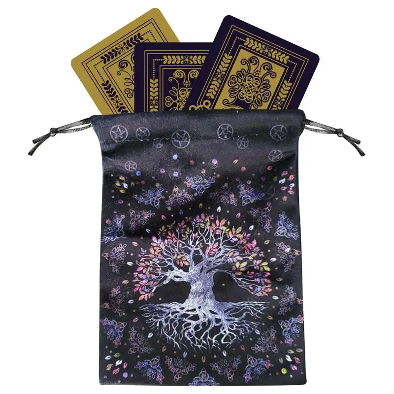 Tarot Card Bag 13x18cm/5.12x7.09in LifeTree Printed Tarot Bag With Drawstring Portable Cotton Linen Drawstring Gift Bag Fate