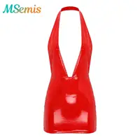 Minifalda ajustada de látex para mujer, minivestido de charol brillante con aspecto húmedo, vestido ajustado de látex y PVC, ropa para fiesta Rave con aspecto húmedo