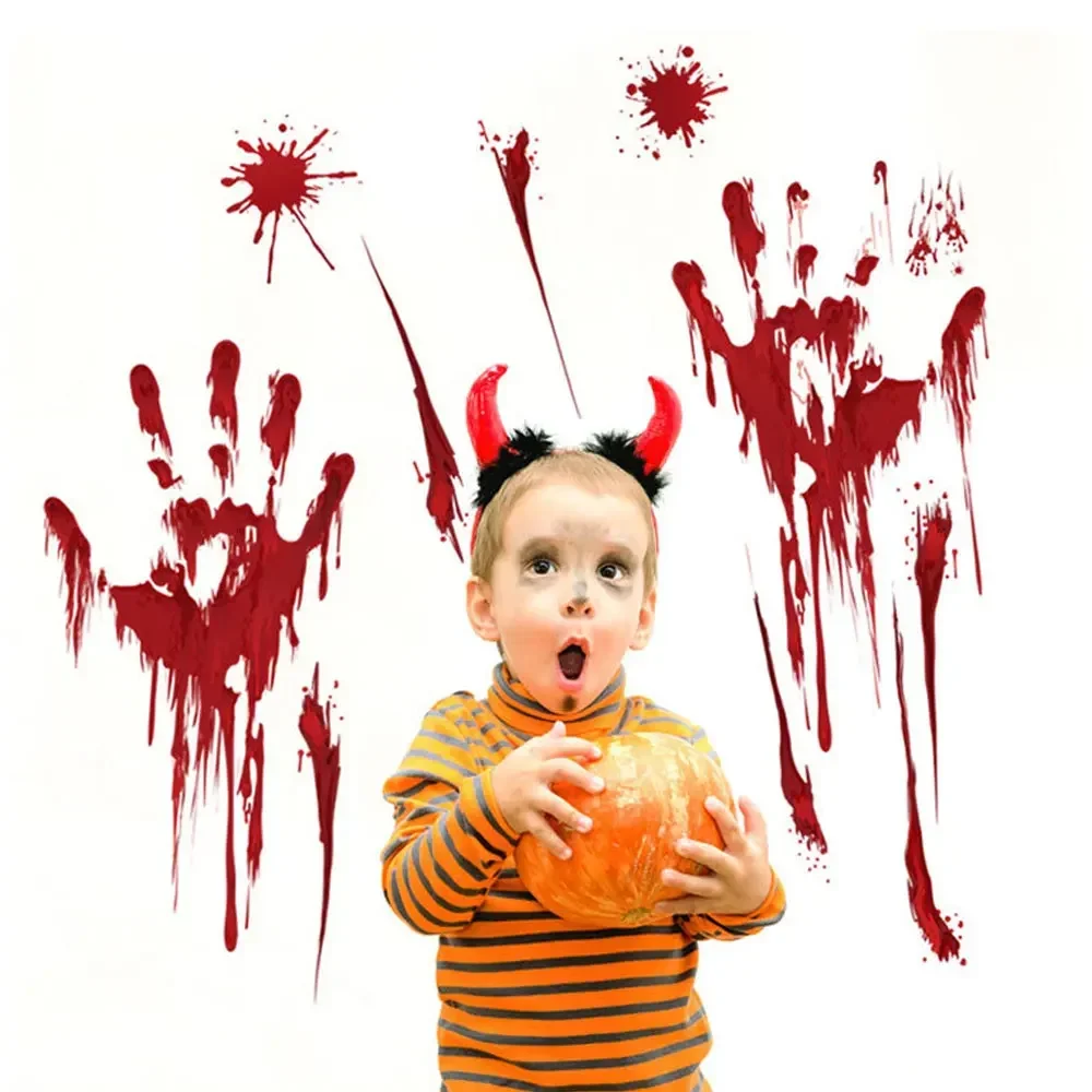 مخيف هالوين ملصقات نافذة الديكور مخيف الدم اليد حزب الشارات الحمراء الدموية اكسسوارات المنزل غرفة المعيشة الديكور