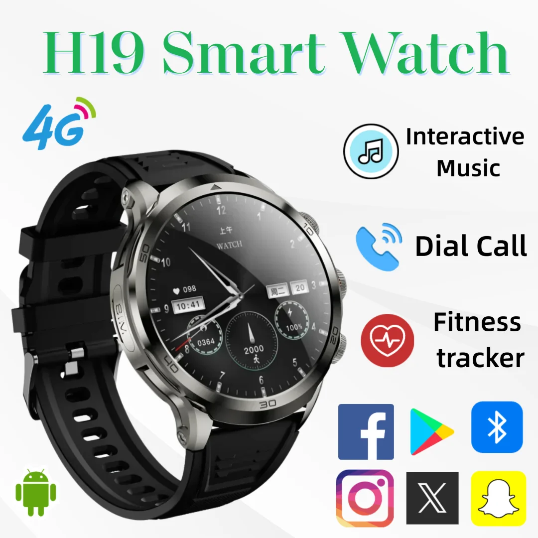 

New H19 Smartwatch 4G Global Network Android OS 1.95" 720x720 AMOLED Camera GPS+WiFi Dual Positioning Display 190° Rotating