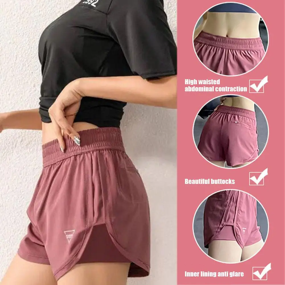 Pantalones cortos de secado rápido para correr para mujer, pantalones de Yoga dobles negros, pantalones cortos de entrenamiento, capa corta,