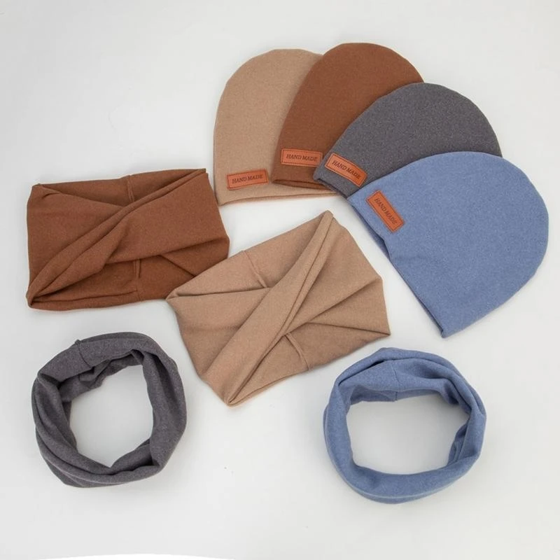 

M76C Faux Cashmere Hat with Scarf set Practical Solid Color Child Cap with Neckerchief Comfortable for Newborn Kids Gift