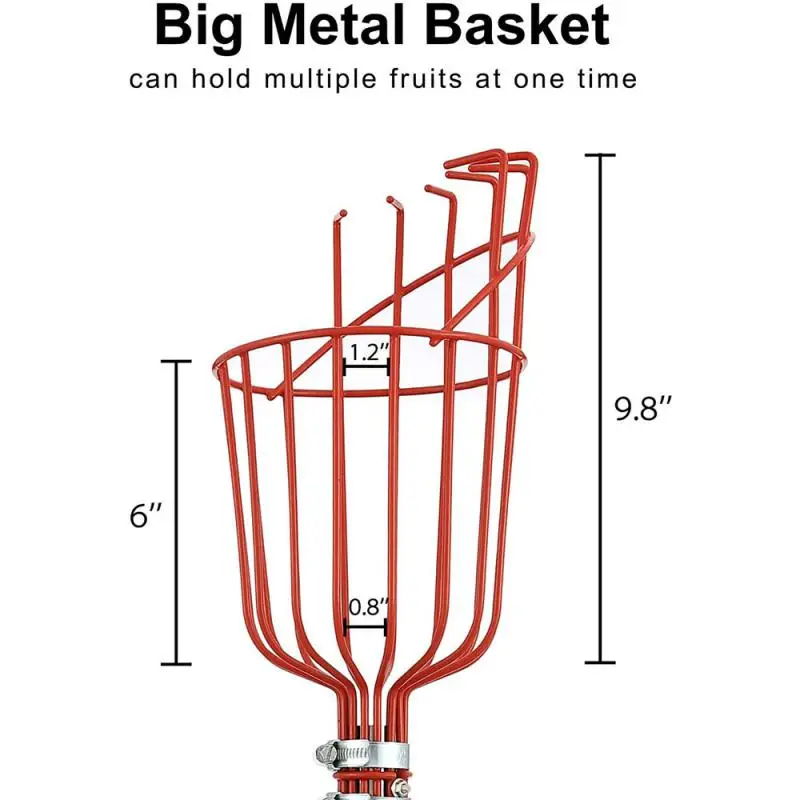 Garden Basket Fruit Picker Head with Telescopic Extendable Pole Fruit Picking Harvester Non-Slip Grip Handle High Altitude