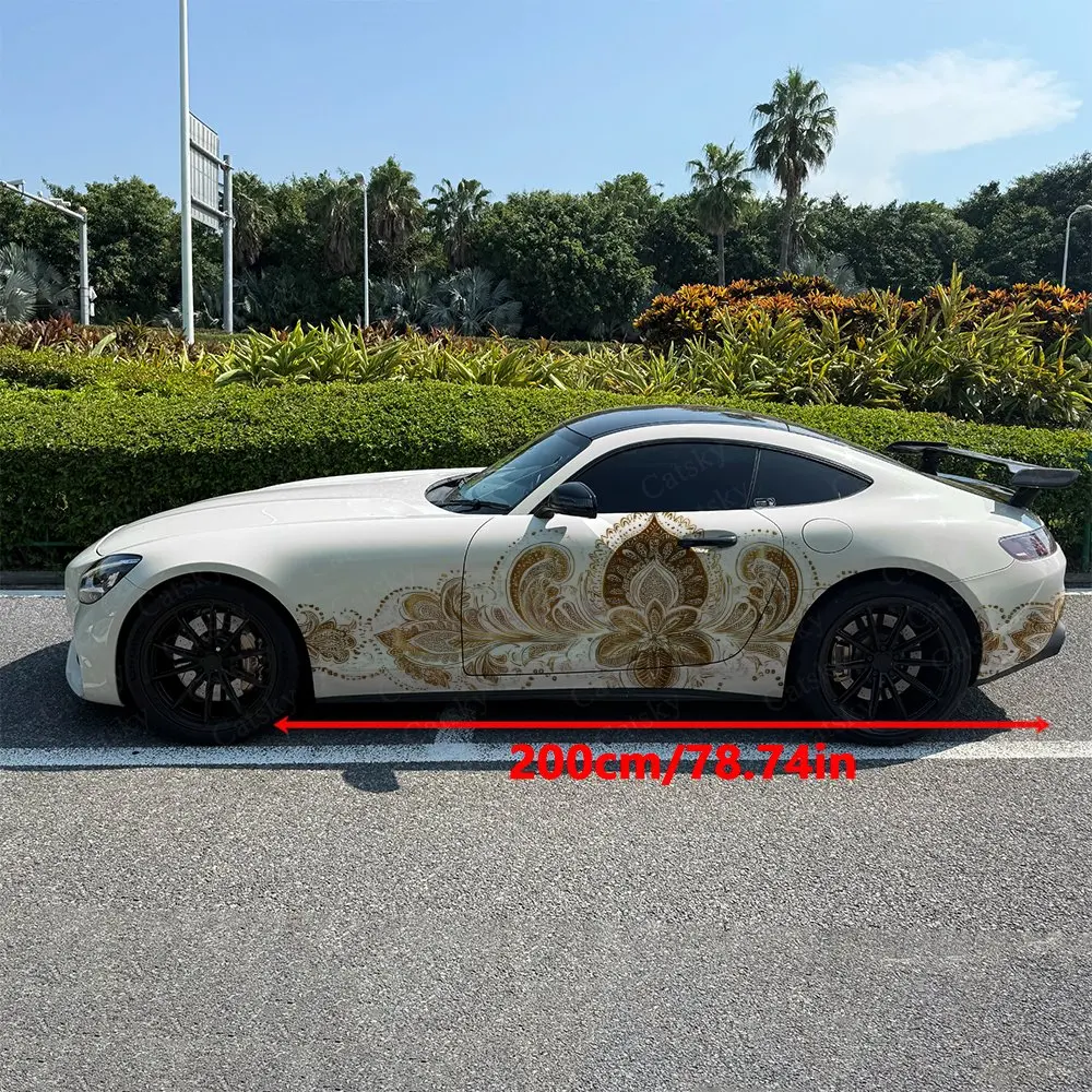 2pcs Gilded Mandala Car Side Wraps, Self-Adhesive PVC Waterproof & Scratch-Resistant Stickers, Car Accessory Gift view 2
