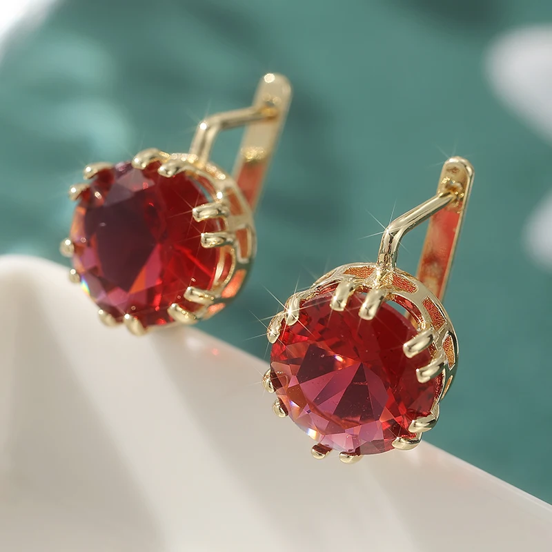 Fashion Charm Inlaid Shiny Red Synthetic Zirconia Earrings for Women Vintage Temperament Wedding Anniversary Jewelry Accessories