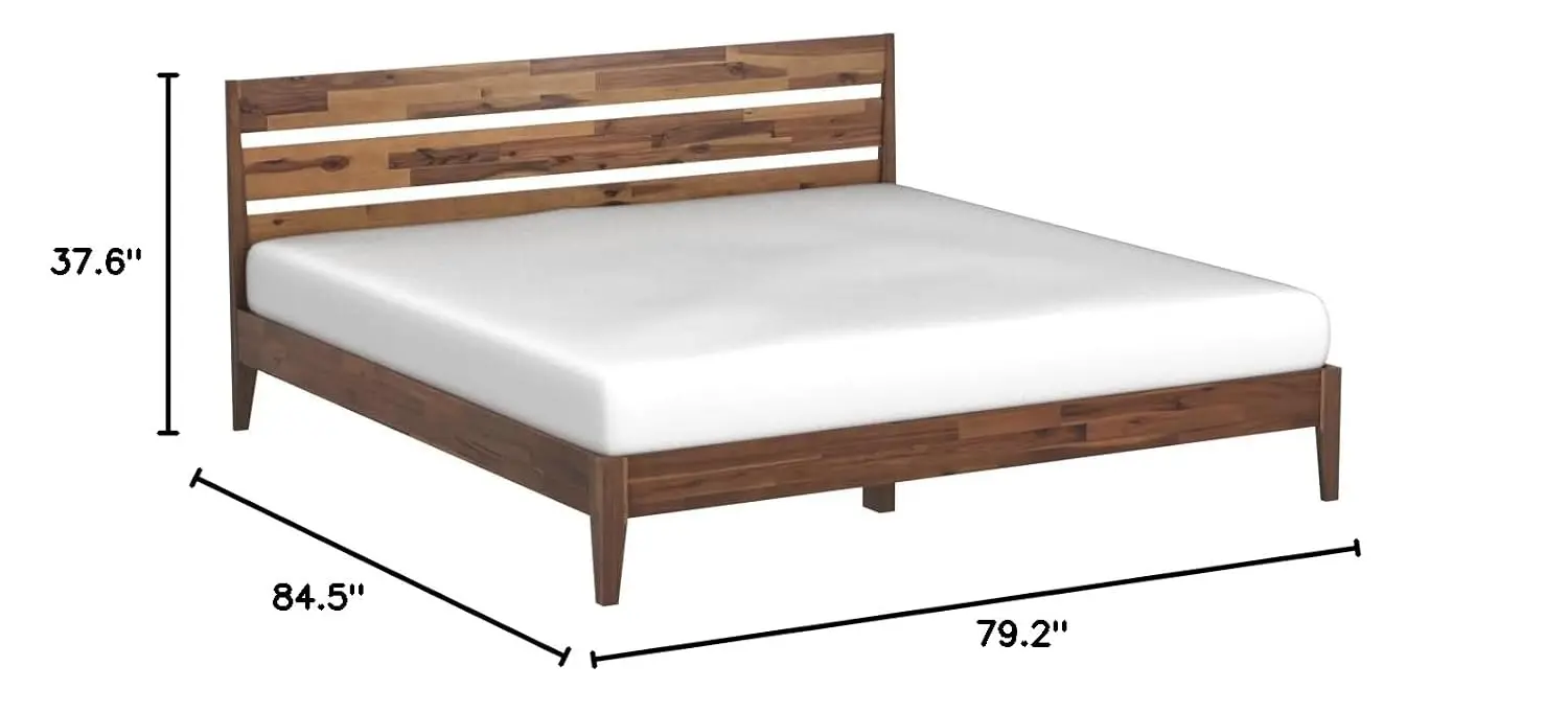 Solid Wood Bed Frame With Headboard, Mid Century Modern, Non-Slip Noise-Free, Easy Assembly, King, Chocolate, Customized
