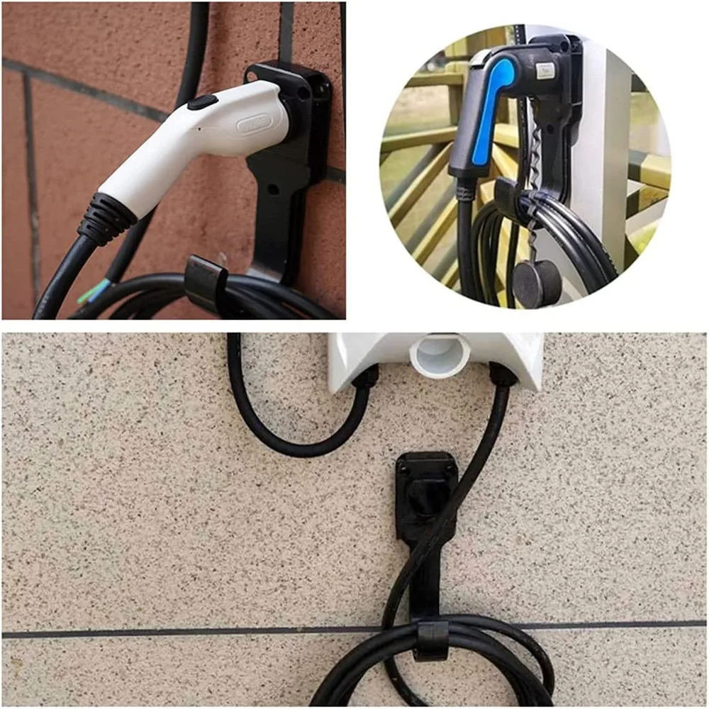 Universal EV Charger Holder Wall Mounted EV Charger J-Hook Holder Holster Nozzle Dock for Type 2/Type 1/GBT Plug EV Cable Holder