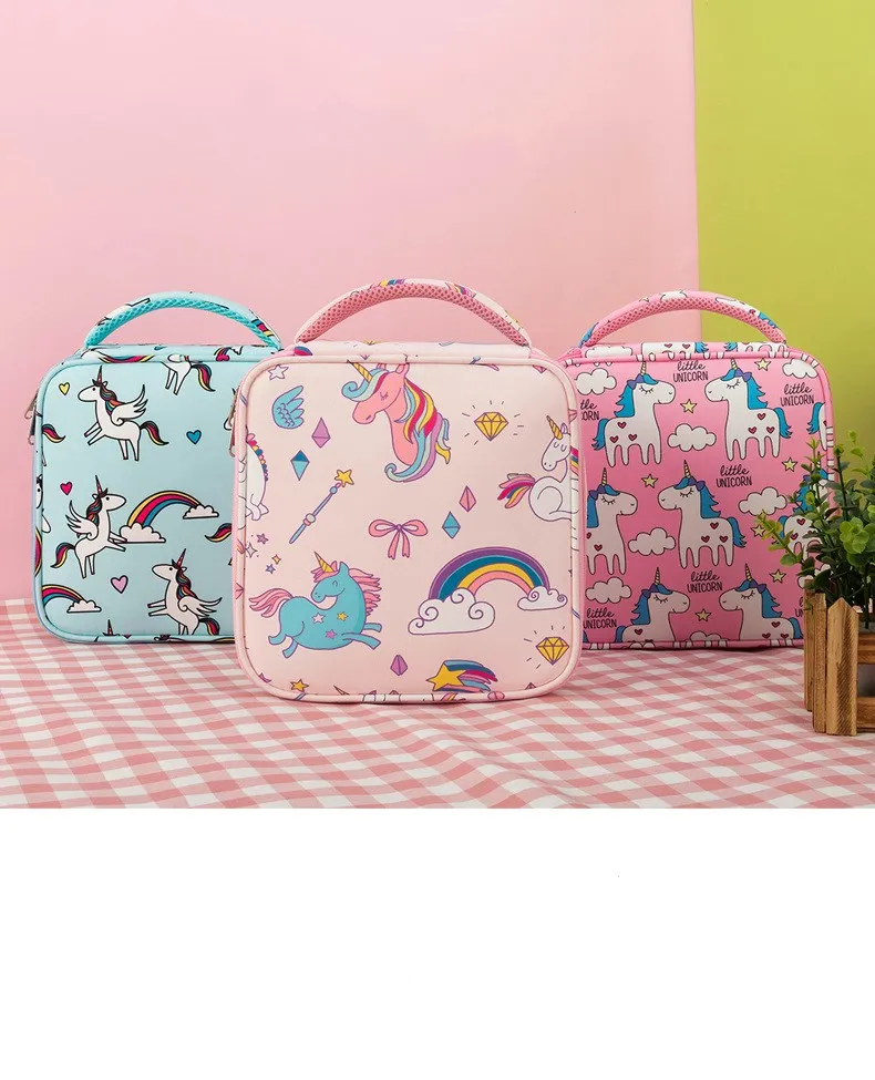 INS Cartoon Unicorn Children\'s Lunch Bag School Student Thermal Insulation Bag Fruit Snacks Storage Bag For Kids Outdoor Travel