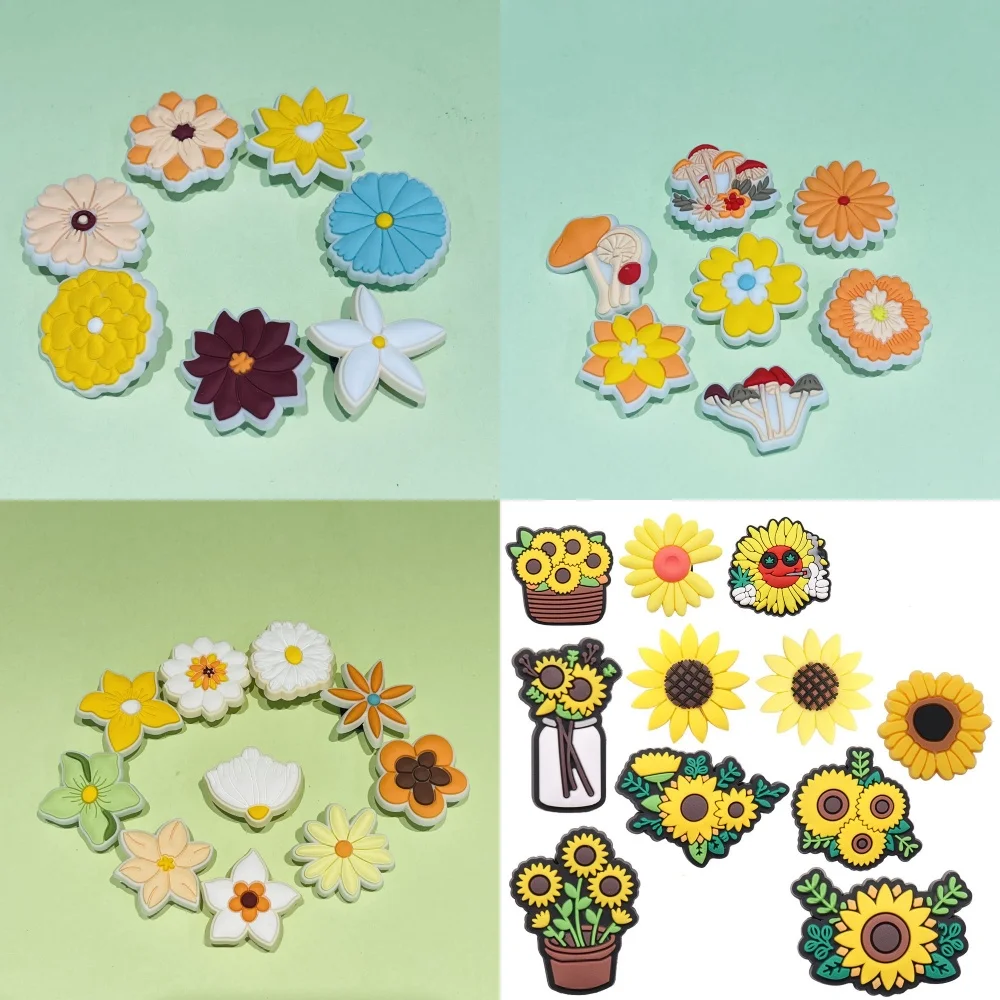 

7-11PCS Flower Mushroom Series Daisy PVC Shoe Charms Hole Shoes Ornaments Sandals Garden Shoes Accessories Holiday Present
