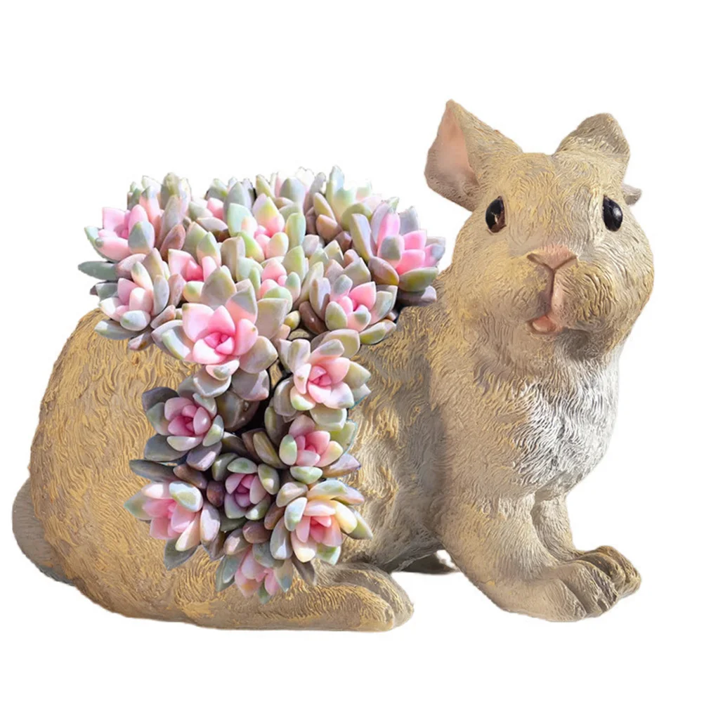 

Succulents Planter Pot Rabbit Shaped Resin Flowerpot Desktop Decoration Small Bonsai Plant Pot for Home Office Garden