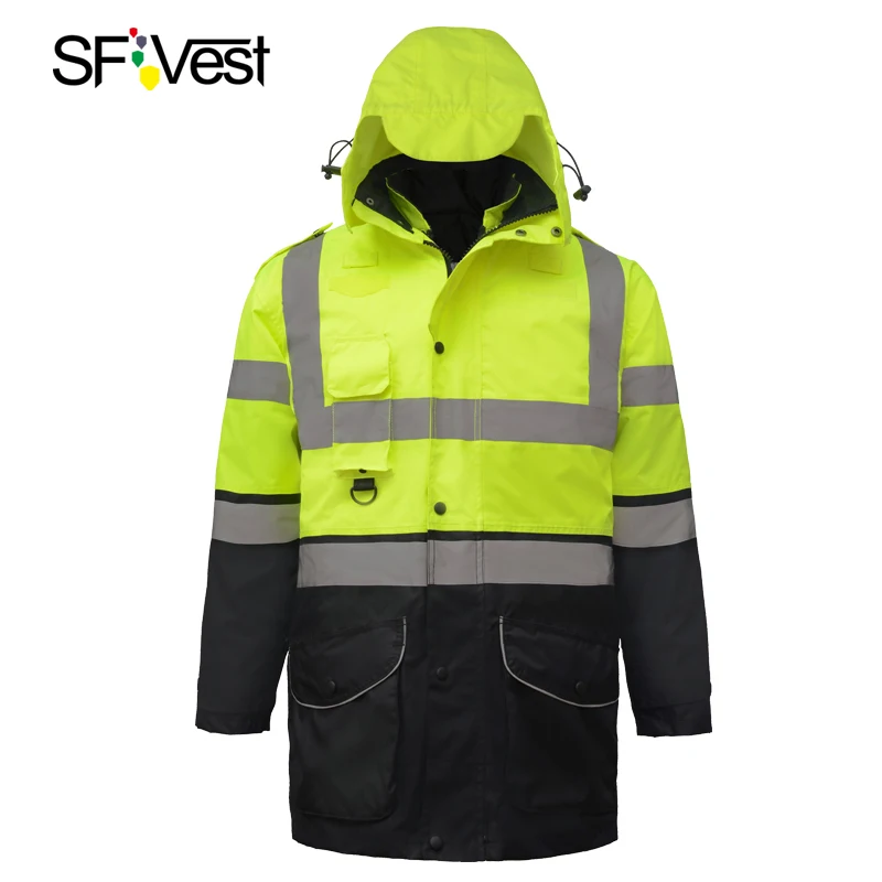 Hi vis waterproof neon yellow 7-in-1 reflective safety  jacket