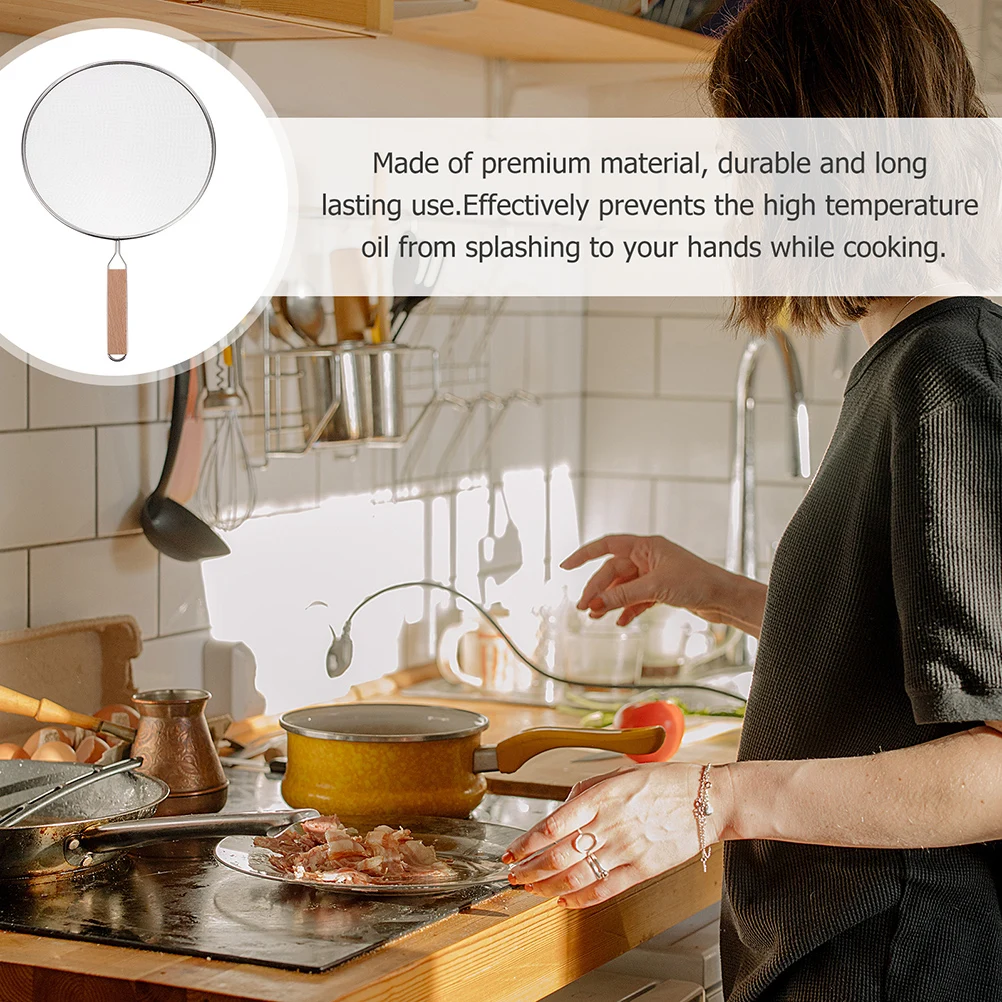 

1Pcs Splatter Screen Stainless Steel Oil Proofing Lid for Frying Pan Cover Cooking Tool Heat Resistant Long Handle Design