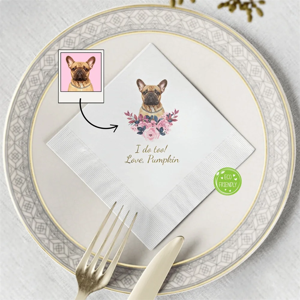 Custom Dog Wedding Napkins • Personalized Cocktail Napkins With 1 2 3 Pets • Engagement Party • Cat Party Napkins Colored • Brid