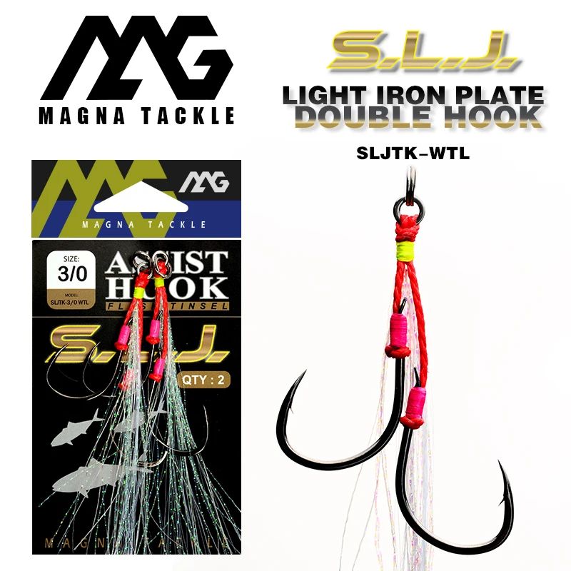 magna tackle SLJTK-WTC assist Hooks Stainless Steel Optopus Rolled In Jigging Assist Fishing Hooks with Glow Tassels