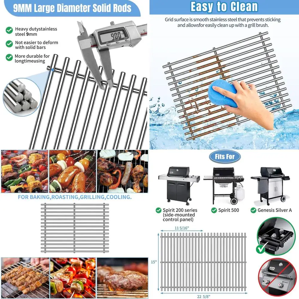 

Stainless Steel 9mm Cooking Grates for Weber Genesis Silver A, Spirit E-200, 500, 210 Gas Grills (2007-2012)