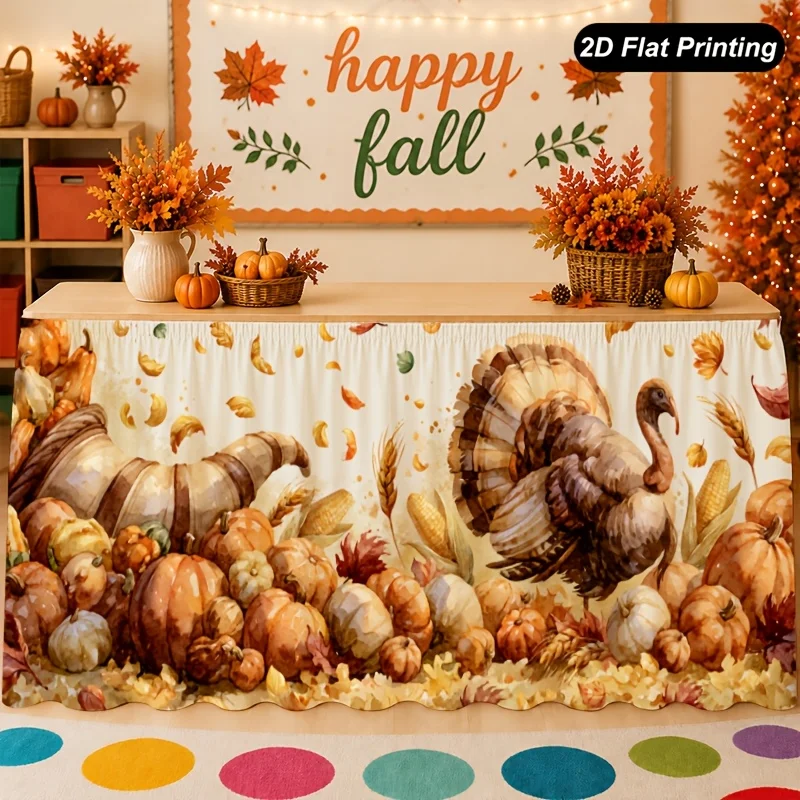 One 2D flat autumn tablecloth - Turkish pumpkin - autumn table skirt - perfectly suitable for the home kitchenzyc