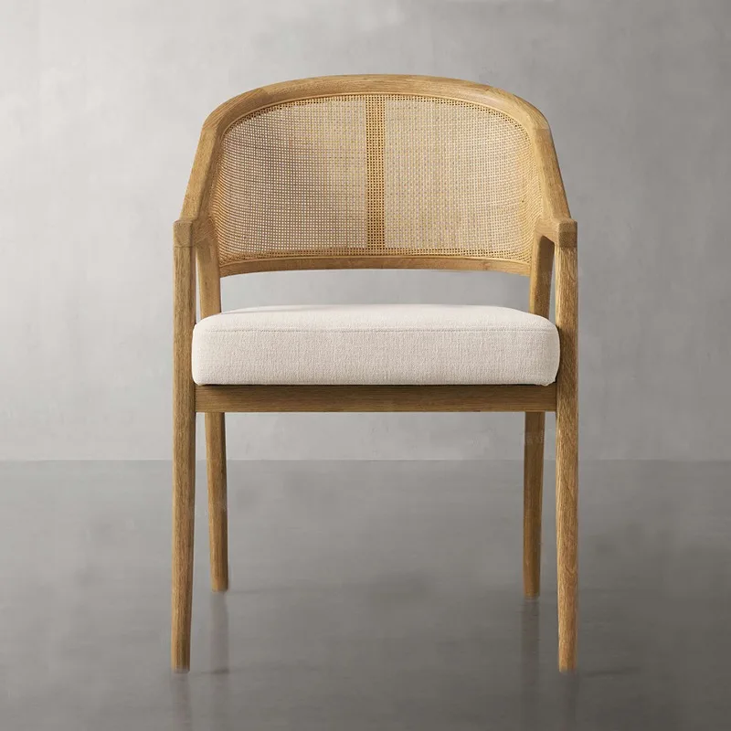 Beige Linen Dining Chairs Kitchen Wickerwork Armchair Comfortable Dining Chair Elegant Minimalist Lounge Dining Room Furniture