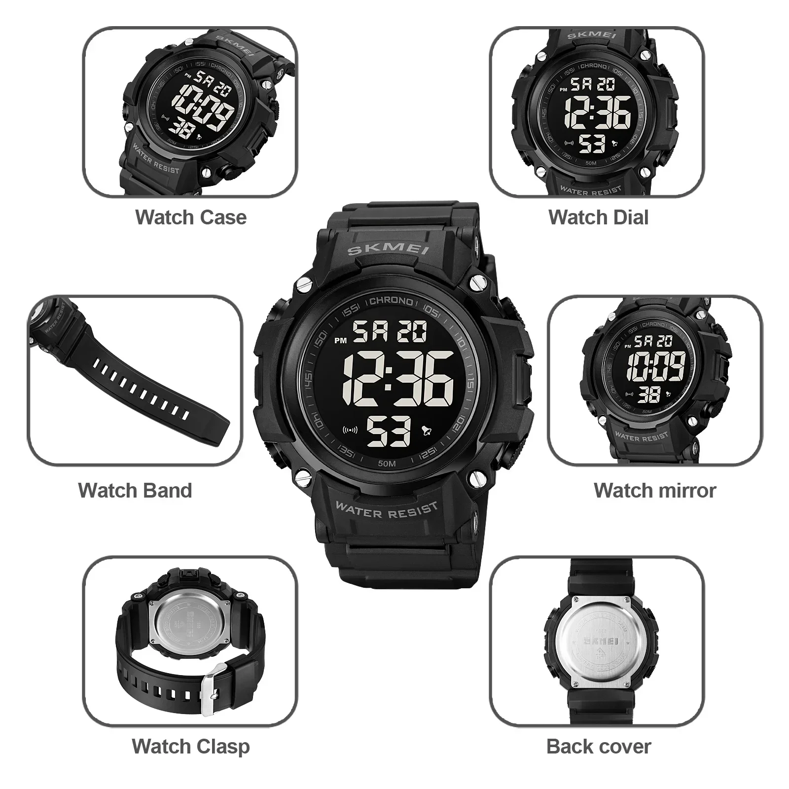 SKMEI 1886 Back Light Digital 50M Wristwatch Waterproof Alarm Clock reloj hombre Sport Watch Mens Multifunction Stopwatch