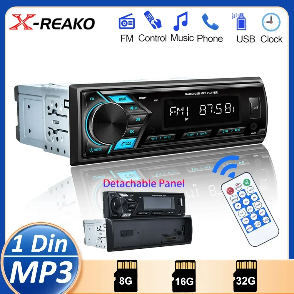 X-REAKO Car MP3 Player Detachable Panel  FM AM Radio Bluetooth Tuner with LED Segment Displays AUX Input USB