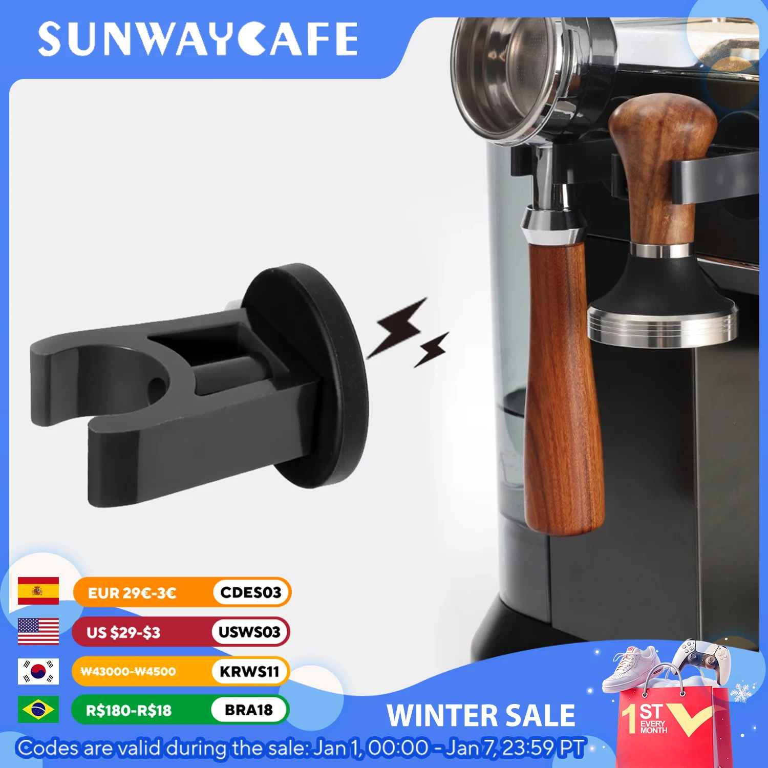 Coffee Portafilter Wall Rack Magnetic Espresso Coffee Filter Holder 51MM/53MM/58MM Tamper Wall Mounted Rack Coffee Tools