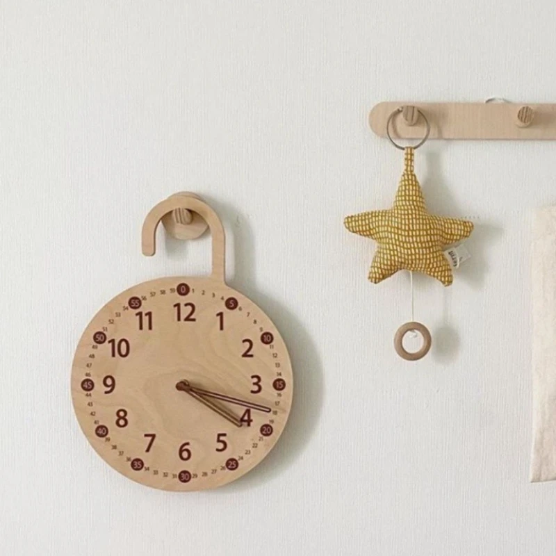 

1PC Nordic ins simple home solid wood silent clock living room bedroom wall clock bedside table clock decoration