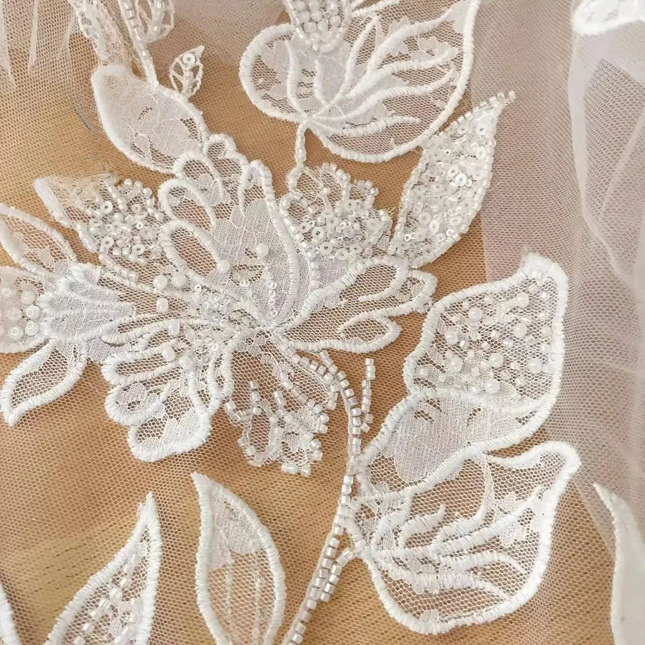 Luxury Beaded Sequin Wedding Dress, Advanced Custom-Made Sewing, Bridal Embroidery Lace Fabric Background Decoration Accessories