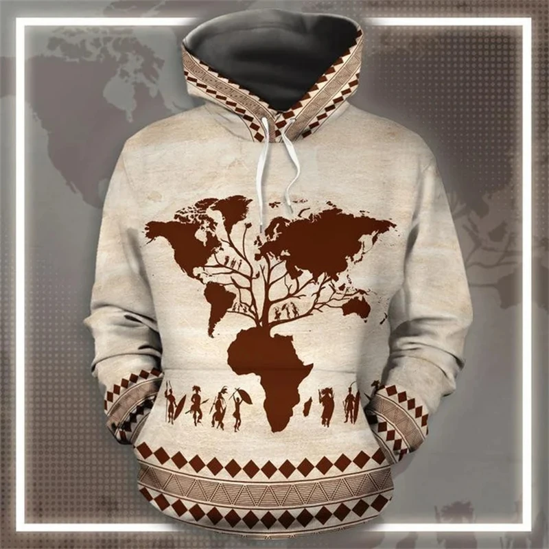 

African Continent 3D Printed 2024 Harajuku Hooded Sweatshirts Male Long Sleeve Streetwear Casual Oversized Africa Clothing Coat