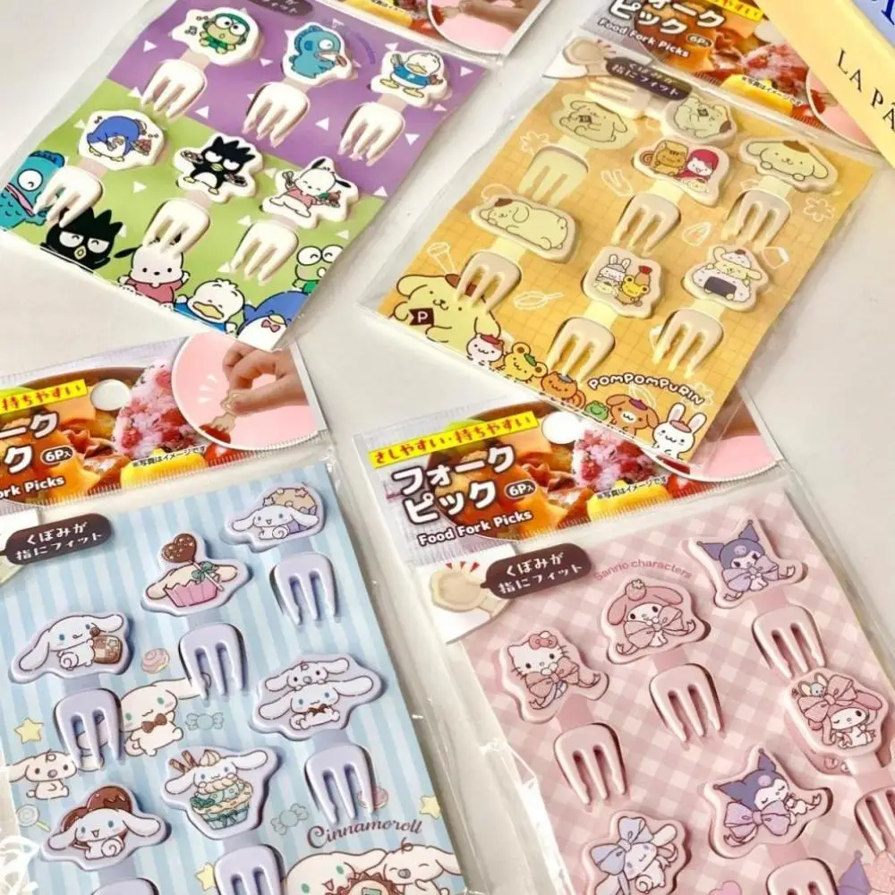 

30 шт., мультяшная вилка для фруктов, милая Kuromi Melody Hangyodon Dim sum, десертная мини-декоративная вилка, многоразовая вилка-бенто, посуда