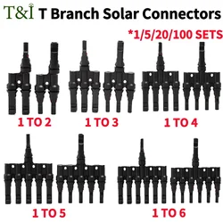 1/5/20/100 Sets PV T Branch Photovoltaic Solar Connector 1000V 30A Male Female 1 To 2/3/4/5/6 PV Plug 2/3/4/5/6IN 1OUT Adapter