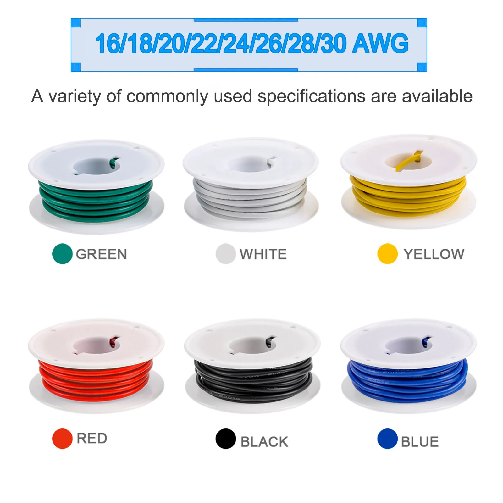 Fil électrique 16/18/20/22/24/26/28 AWG, Kit de fil de connexion en Silicone Flexible en cuivre étamé toronné de 6 couleurs pour bricolage électrique/voiture