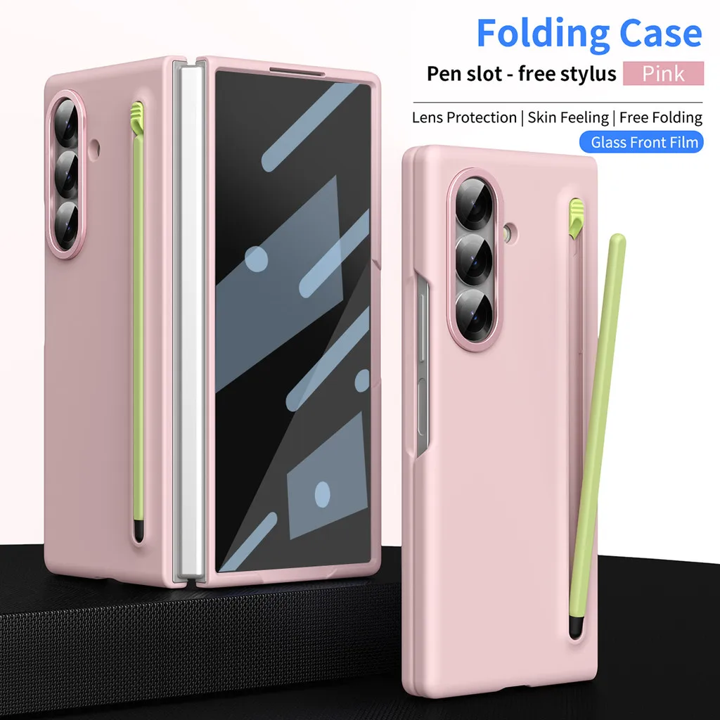 

Матовый чехол для телефона из стеклянной пленки с ощущением кожи для Samsung Galaxy Z Fold 7, 6, 5, 4, 3, 5G, чехол для защиты от пыли и падения со стилусом