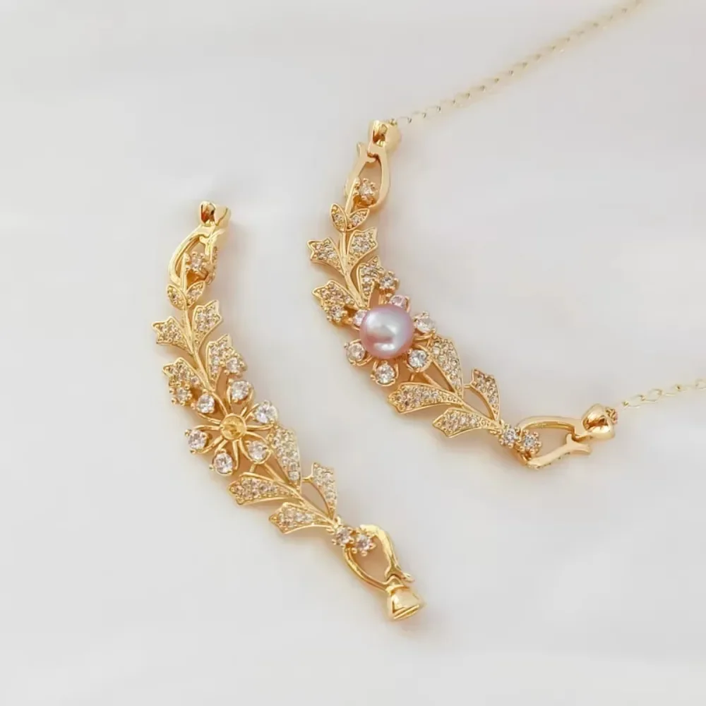 

14-каратное позолоченное, инкрустированное цирконом, ожерелье с двусторонней застежкой с полыми пшеничными ушками, соединительная застежка-цепочка для свитера, аксессуар «сделай сам»