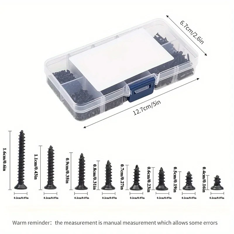 300pcs Black M2 High-Strength Self-Tapping Screws Cross-Head Flat Countersunk Black Oxide Coated for Durable Fastening
