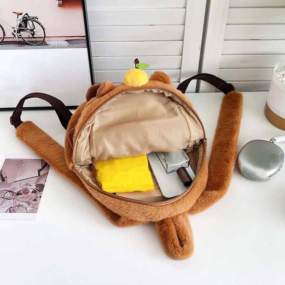 Leuke verdikte capibara pluche rugzak geborduurd lichtgewicht cartoon dier dagrugzak bruin zacht grote capaciteit schooltas meisjes