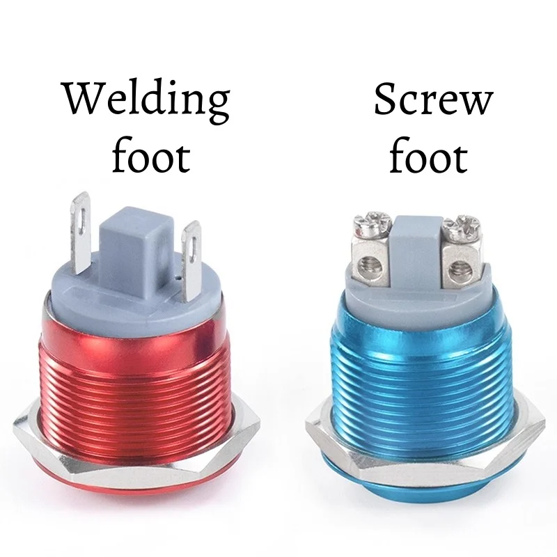 1pcs 16mm Metal Push Button Switch Full Oxidation Multi-Color Self-reset screw/welding foot Flat/High/Ball Head