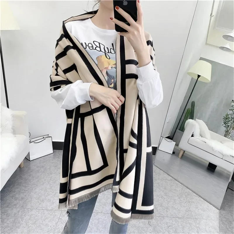 Luxury brand Winter Scarf Women Soft Cashmere Warm Pashmina Geometric Print Scarves Wraps Thick Long Shawls Bufanda Stoles Hijab