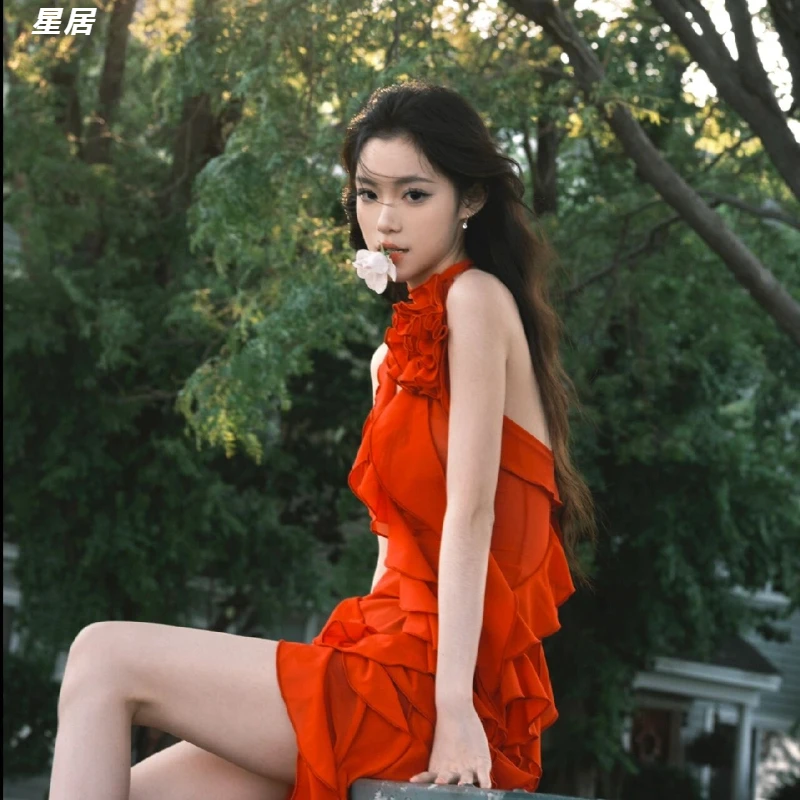 Kpop Korean Singers Jazz Dance Sexy Halter Neck Flower Chiffon Lace V-neck Fringe Dresses Women Concert Outfits Stage Costume