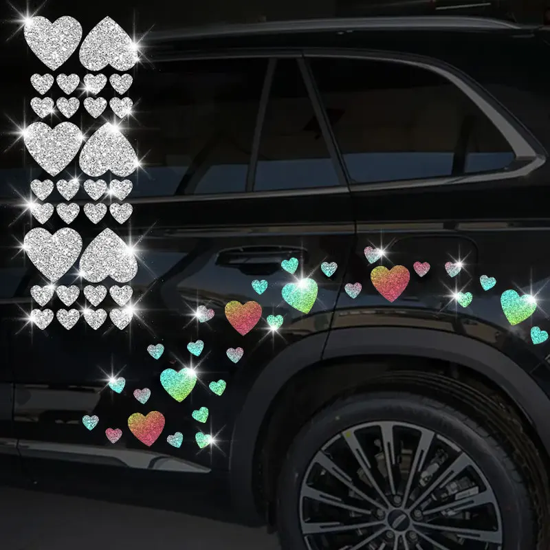 30PCS/1Set Love Hearts Glitter Car Stickers Waterproof DlY Auto Window Body Door Bumper Trunk Door Boat Decoration Vinyl Decals