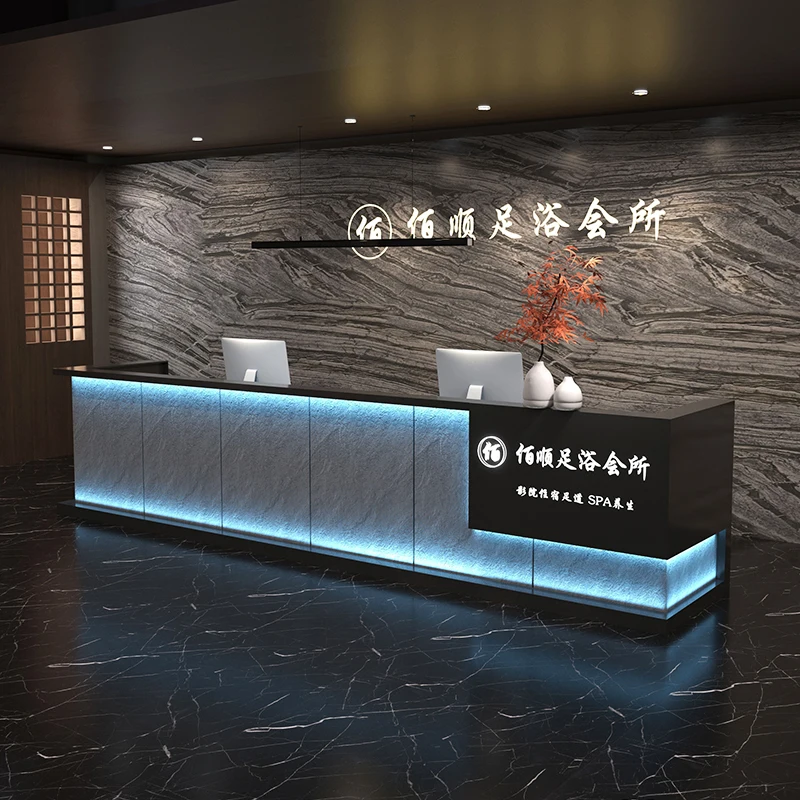 تخزين مكتب الاستقبال مكتب الاستقبال الحلاق صالون تجميل مكاتب الاستقبال الحديثة الكلاسيكية طويلة أثاث الاستقبال Mostrador