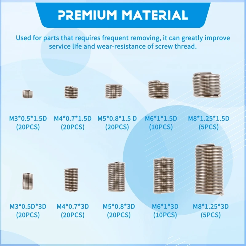150Pcs Thread Repair Inserts M3 M5 M6 M8 Stainless Steel Heli Coil Thread Repair Insert Wire Thread Insert Assortment-AB09