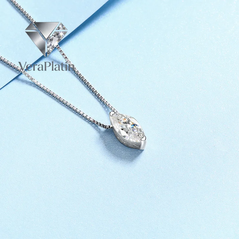 

VeraPlatin Classic PT950 Platinum Necklaces for Women 1ct D Color Marquise Cut 5*10mm Moissanite Diamond Female Fine Jewelry Bir