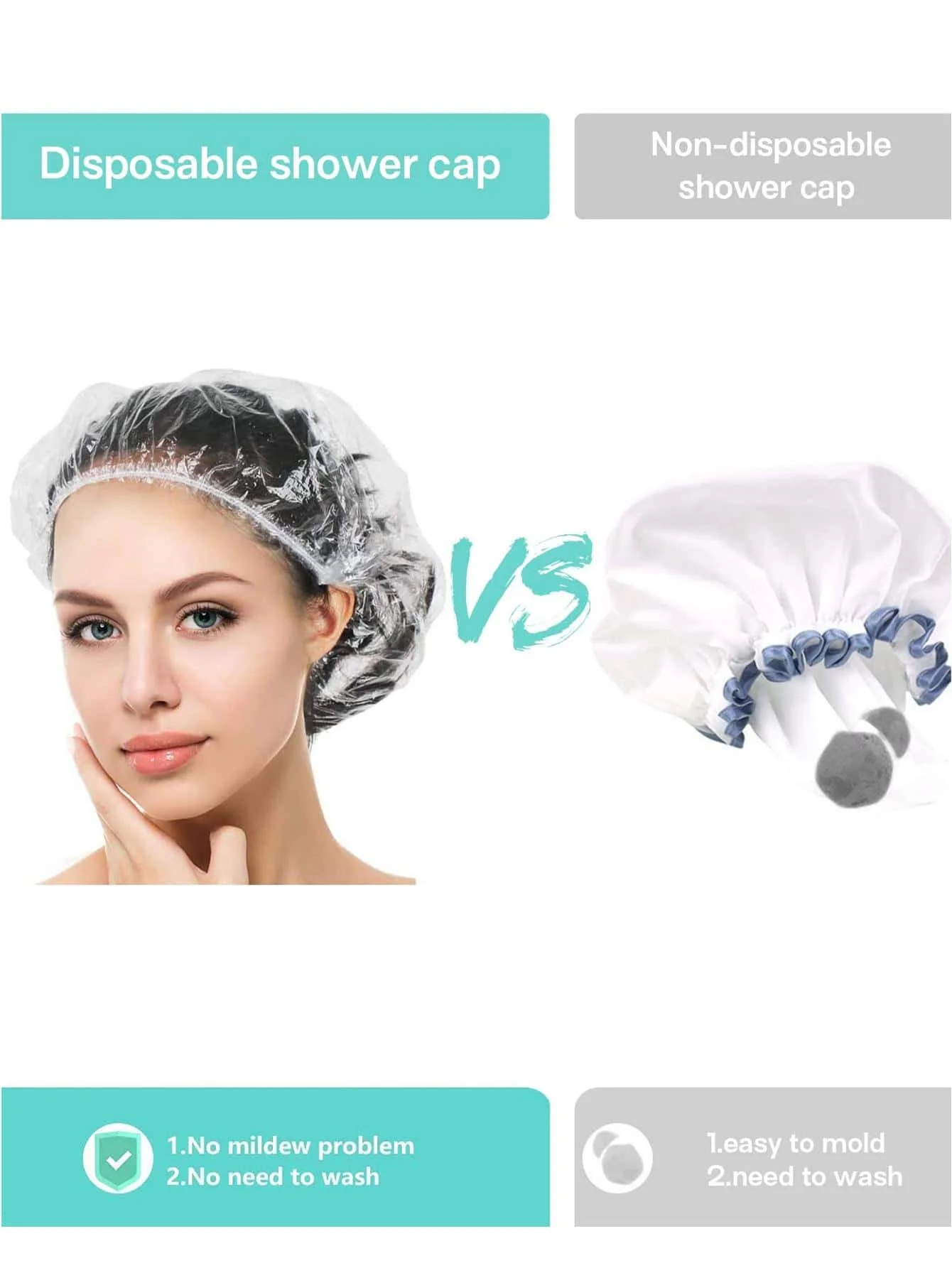 100PCS Disposable Shower Caps, Plastic Clear Hair Cap Large Thick Waterproof Bath Caps for Women, Hotel Travel Essentials Access