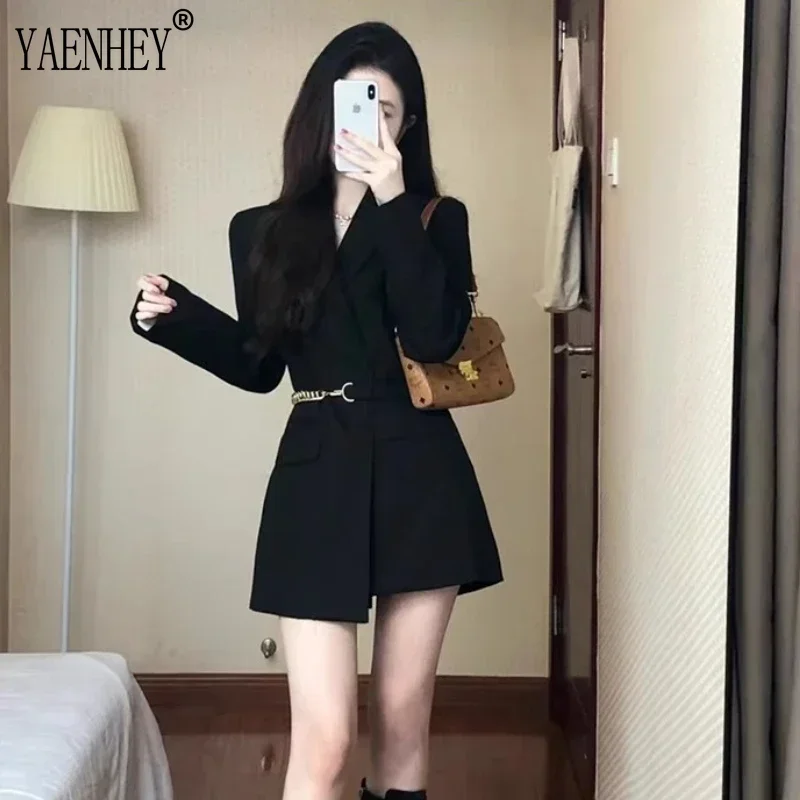 Vintage Notched Parkas Women Clothing Black Windbreaker Coat with Belt for Woman Thick Chic Overcoat Female Dress Korean Winter