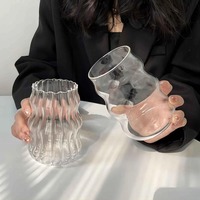 1~4PCS 530ml Ribbed Glass Cups Vintage Drinking Glassware Ripple Cocktail Glasses for Iced Coffee Juice Beverage Milk
