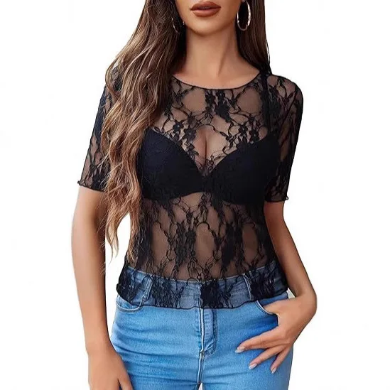 Lace Sheer See Through Evening Dresses Slim Fit Tops Blouses