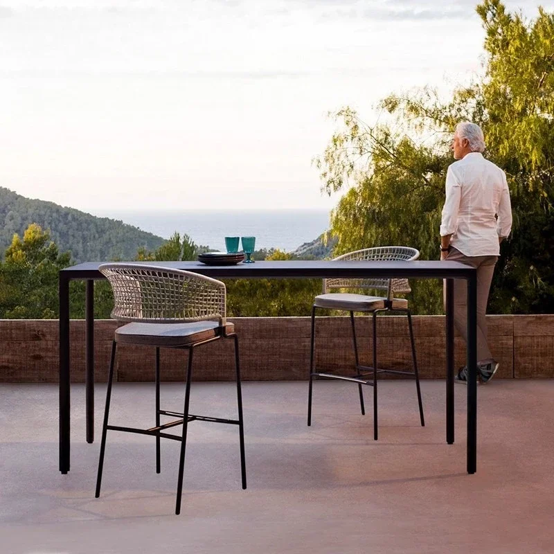 Chaise de bar en teck haut de gamme, pour cour, restaurant, villa, tabouret haut d'extérieur, loisirs, rotin