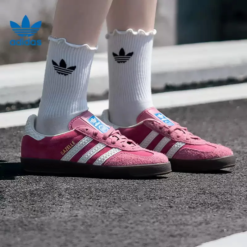 Adidas clover women's shoes - new model GAZELLE training shoes, strawberry bear pink color, T-shaped casual sneakers, IF1809