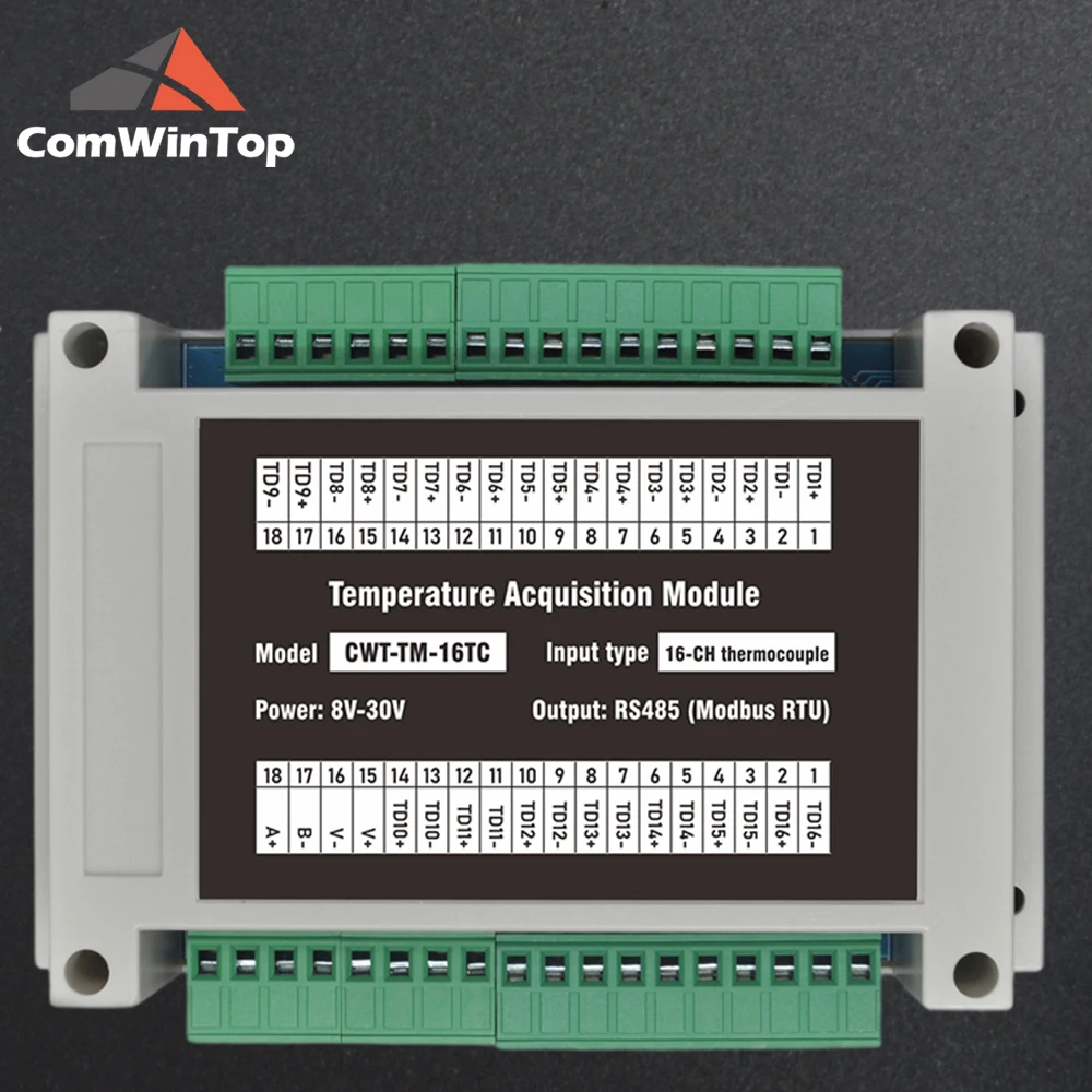 K형 열전대 Rs485 Modbus 출력 온도 획득 모듈, 16 채널