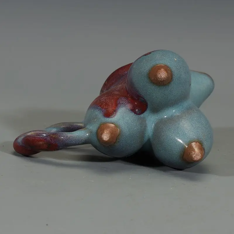 Vintage Chinese Imitate Song Jun Kiln Red Blue Flambe Variable Glaze Tripod Spout Pitcher Handled Porcelain Tea Fair Cup