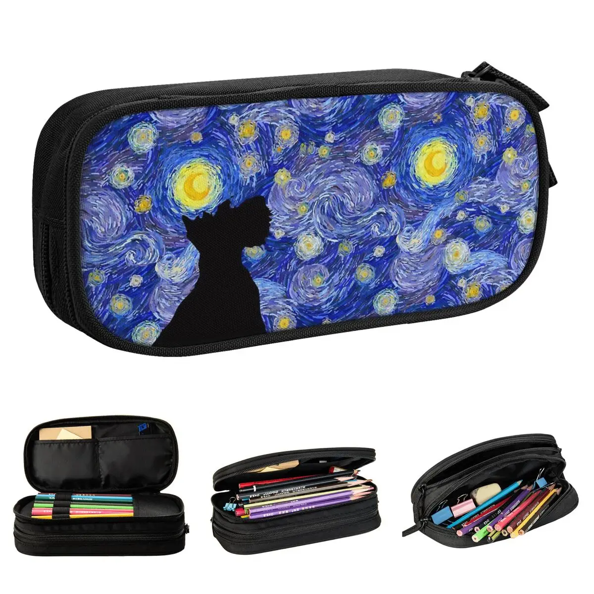 

Fashion Scottish Terrier Van Gogh Starry Night Pencil Cases Scottie Dog Pencilcases Pen Large Storage Bag School Stationery